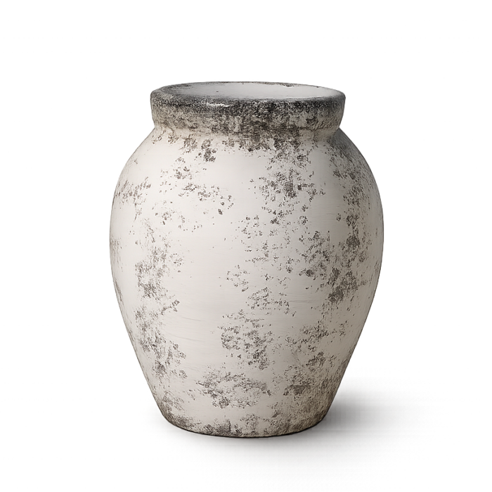 Decorative vase with a white patina